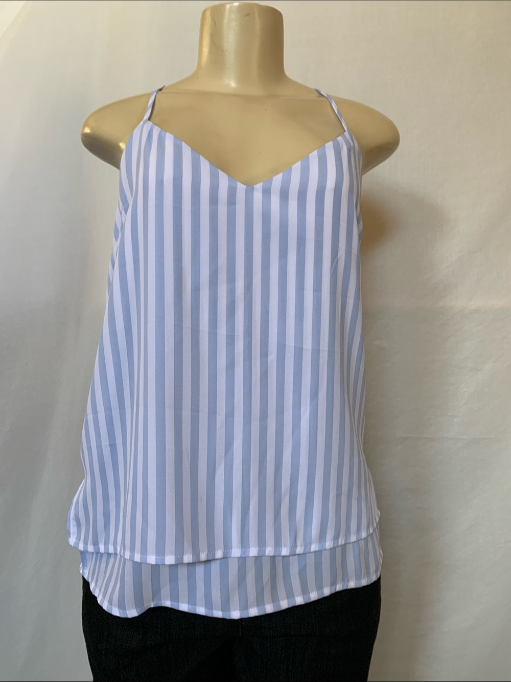 FOREVER 21 Light Blue Striped Spaghetti Strap Women's Top Size Medium NWT